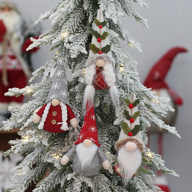 Cross-Border New Product Supply Small Hanging Knitted Hat No Face Old Man Doll Rudolph Christmas Tree Pendant Decoration details Picture