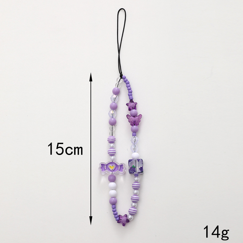 New Candy Cartoon Bow Mobile Phone Chain Beaded Mobile Phone Lanyard Mobile Phone Case Pendant Anti-Fall Wrist Strap Female details Picture