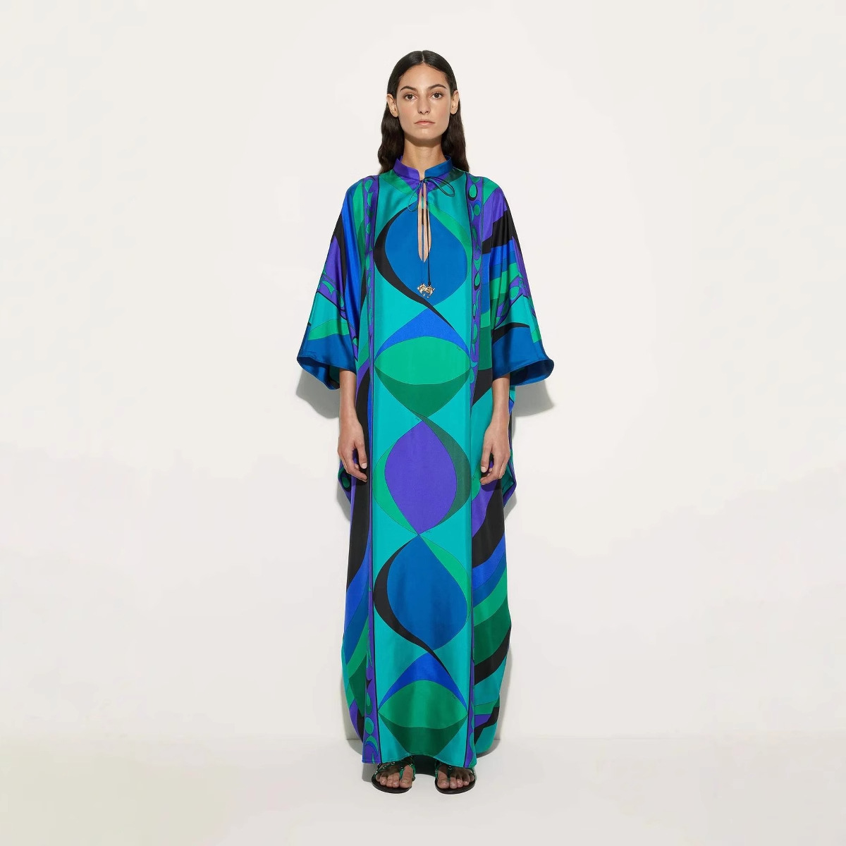 A new summer 2025 intellectual round-neck lace-up printed women's dress for cross-border trade from Europe and America