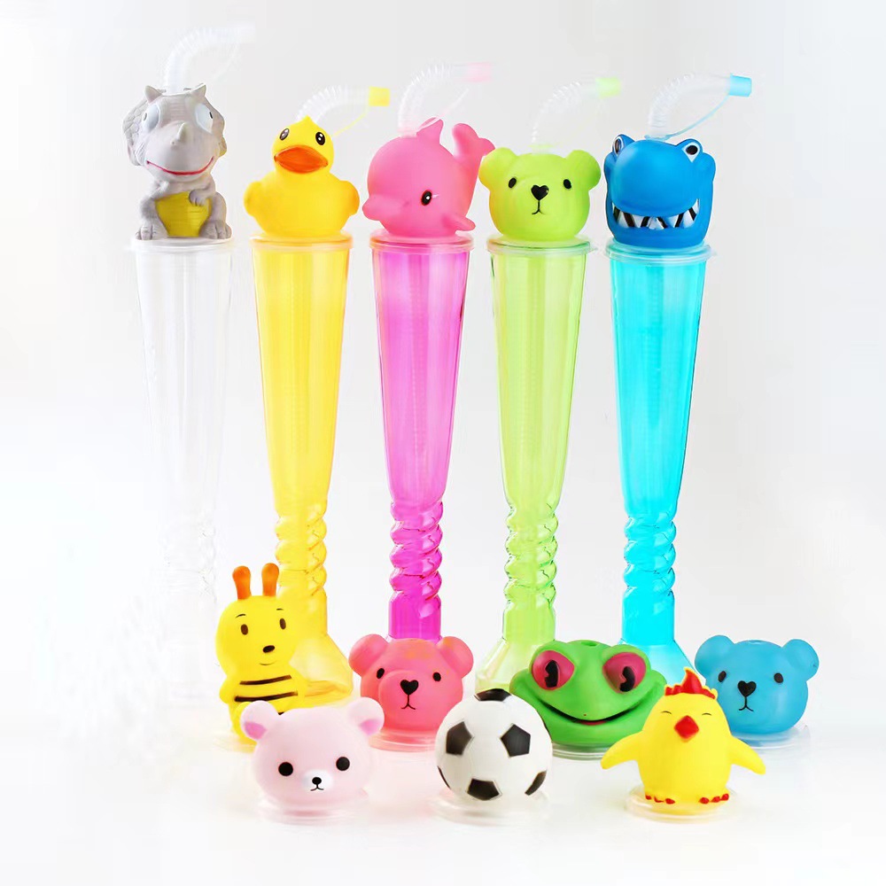 一次性透明火炬卡通水果杯麻花哑铃葫芦吸管杯夏日沙滩饮料果汁杯