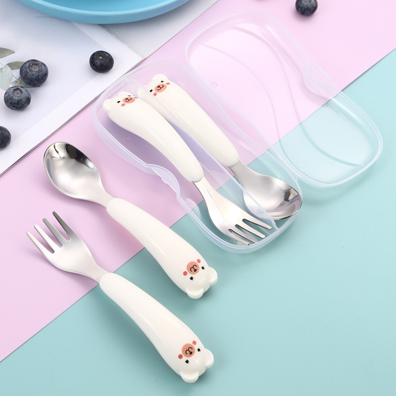 304不锈钢勺子叉子高颜值训练勺卡通勺叉塑料柄便携儿童餐具套装详情图4