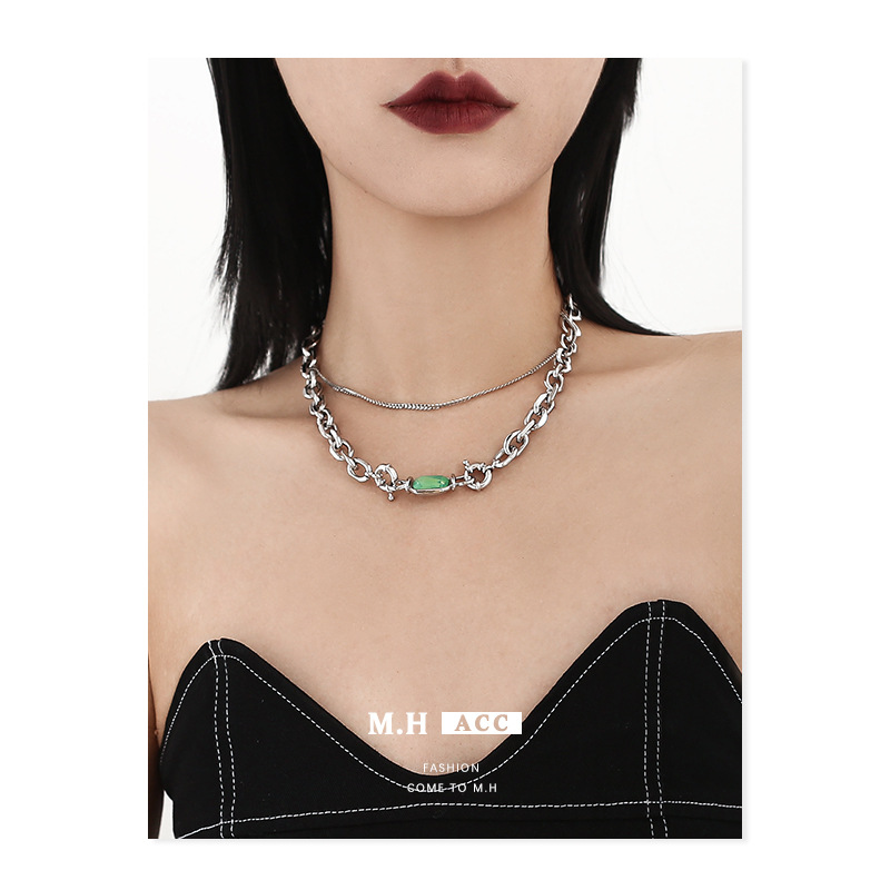 Switchable gemstone necklace with a unique female design, light luxury, niche and high-end style, a new trendy and cool sweater chain in an ins style Specification image