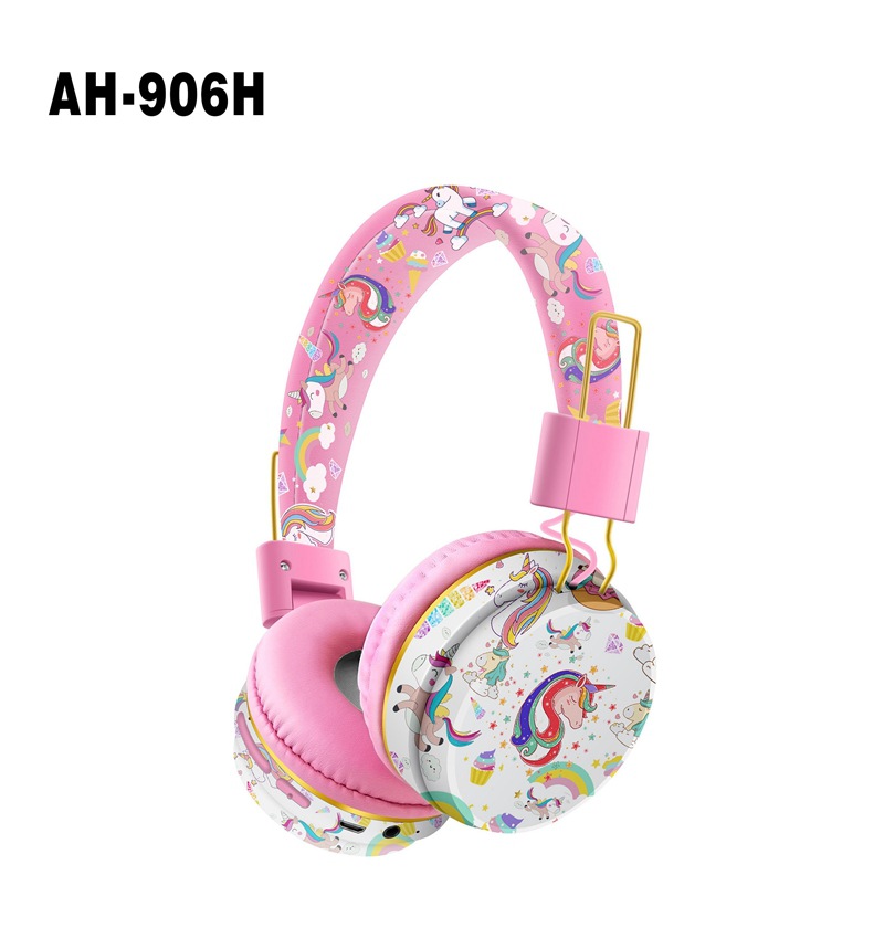 Transfronteriza nuevo AH-906H lindo unicornio dibujos animados bluetooth auriculares niños aprender headwear plegable inalámbrico Item Picture