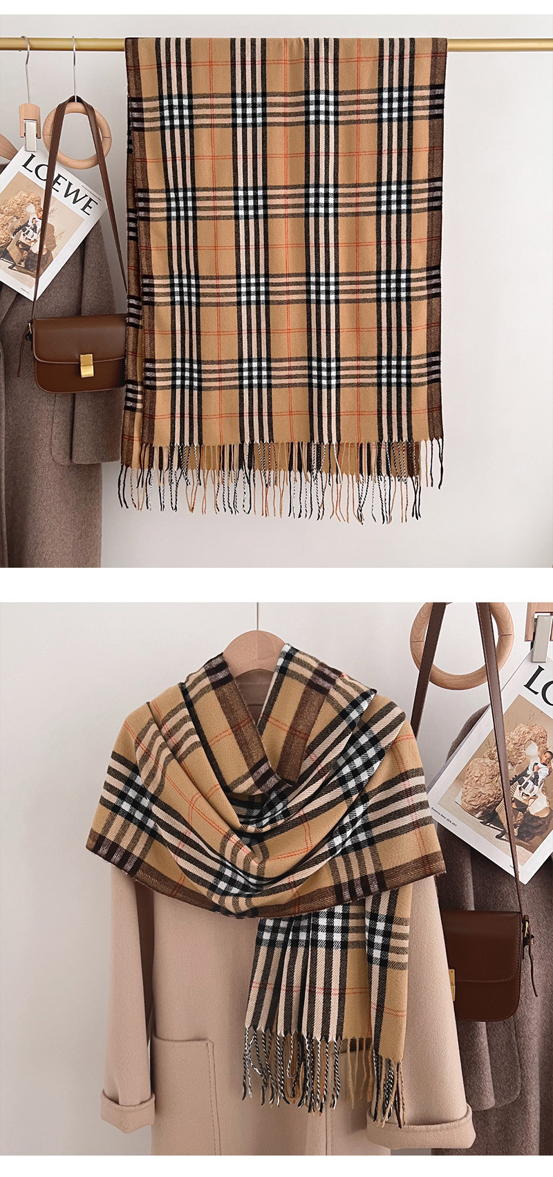 2025秋冬新款欧美经典格子仿羊绒围巾流苏披肩两用围脖现货批发详情15