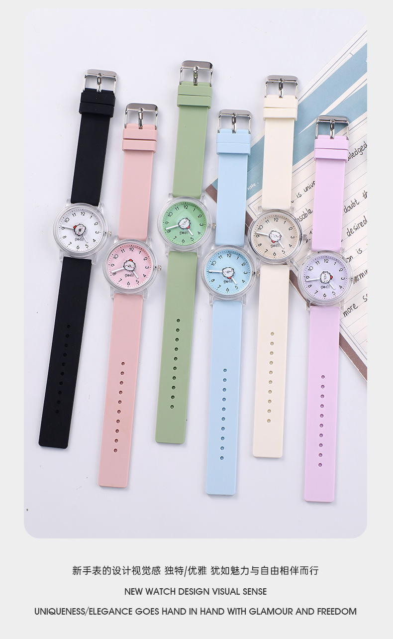 女款糖果色硅胶高颜值时尚学生表小巧卡通圆表盘女士礼物防水手表详情5