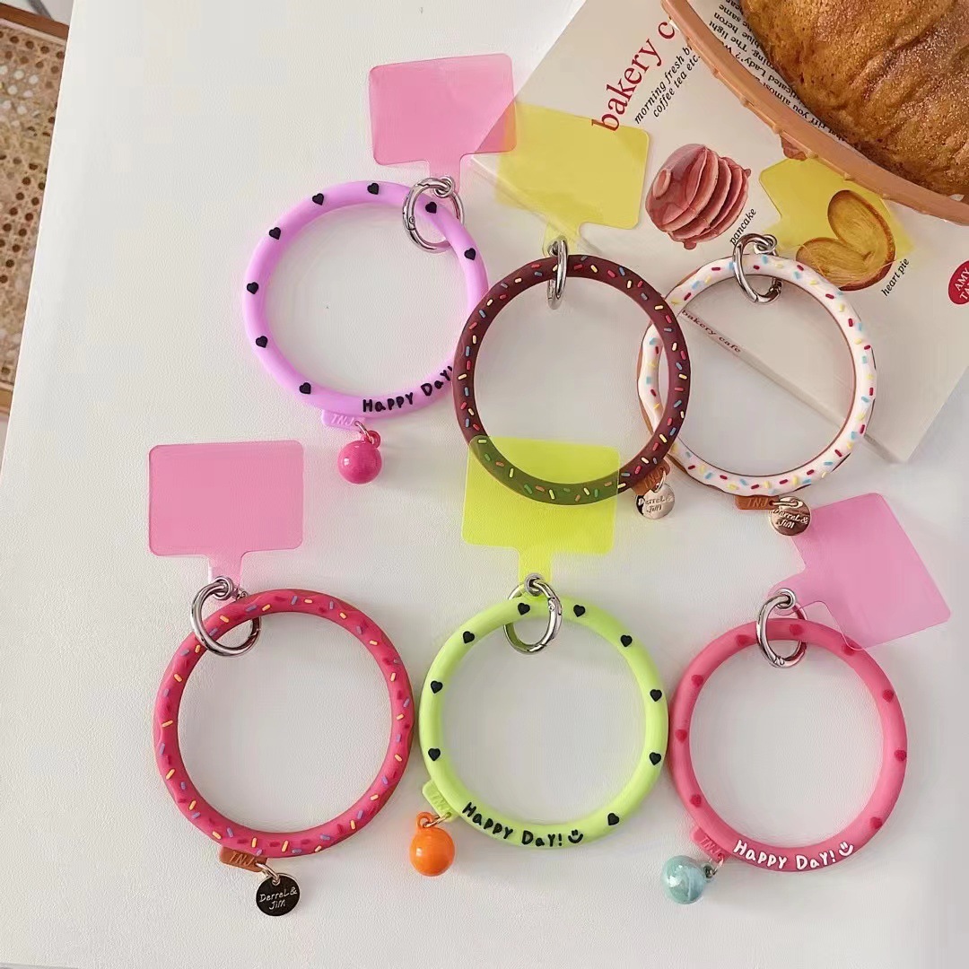 Ins Wind Day South Korea Personality Creative Love Doughnut Clip Mobile Lashings Silicone Anti-Fall Big Ring Wrist Strap Pendant Ring Anti-Loss Mobile Phone Shell General Gasket Pendant Accessories Women