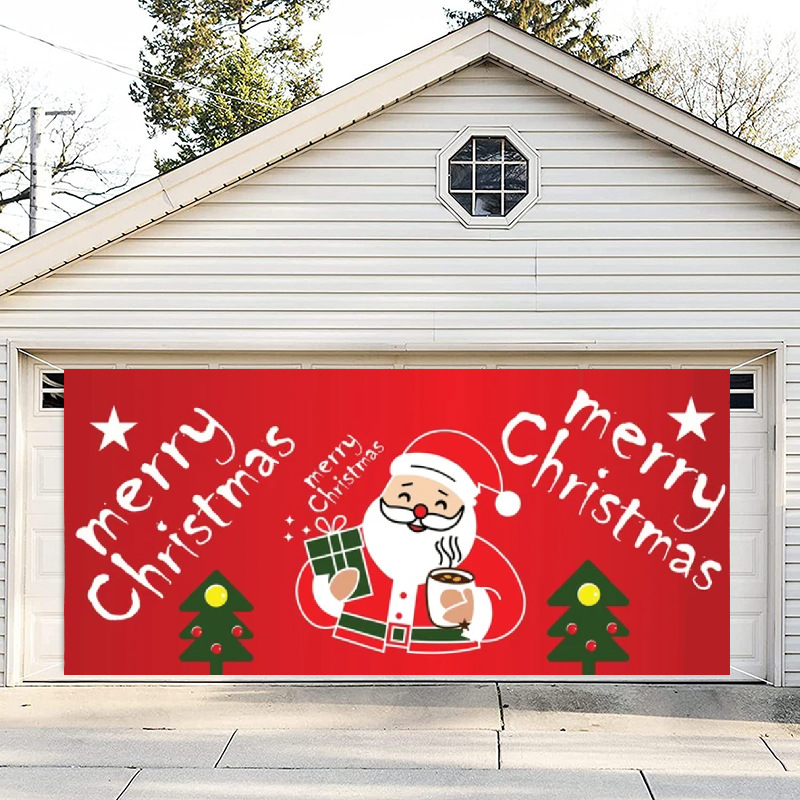 Customized new cross-border Christmas garage door background cloth led light hanging cloth for festival decoration, garage door flag details Picture