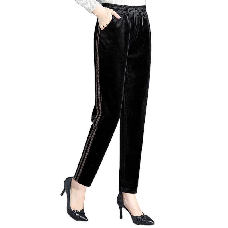 New autumn and winter velvet wide-leg pants for middle-aged and elderly people, fashionable large-sized high-waisted straight-leg mom pants, warm leggings for women Item Picture
