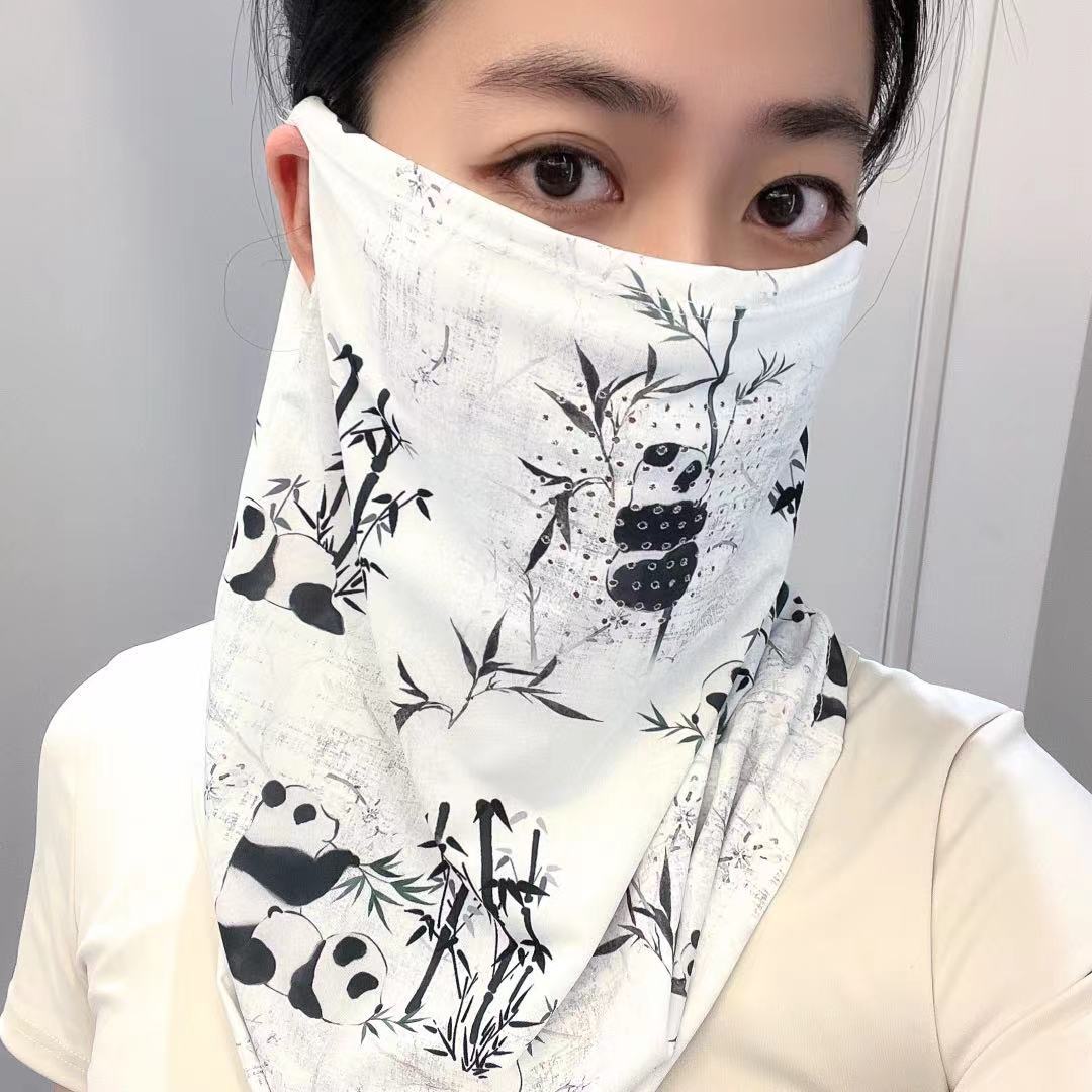 Summer sun protection and shading face mask, women's Chinese-style ink-wash outdoor full-face neck protection and neck wrap, one-piece ice silk ear-hanging Application Scenario