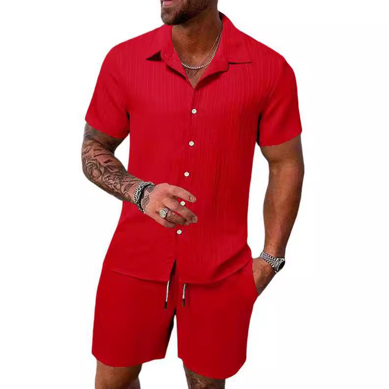 2023 European and American Cross-border Summer Amazon AliExpress Men's Shirt Casual Loose Short-sleeved Shorts Beach Set Item Picture