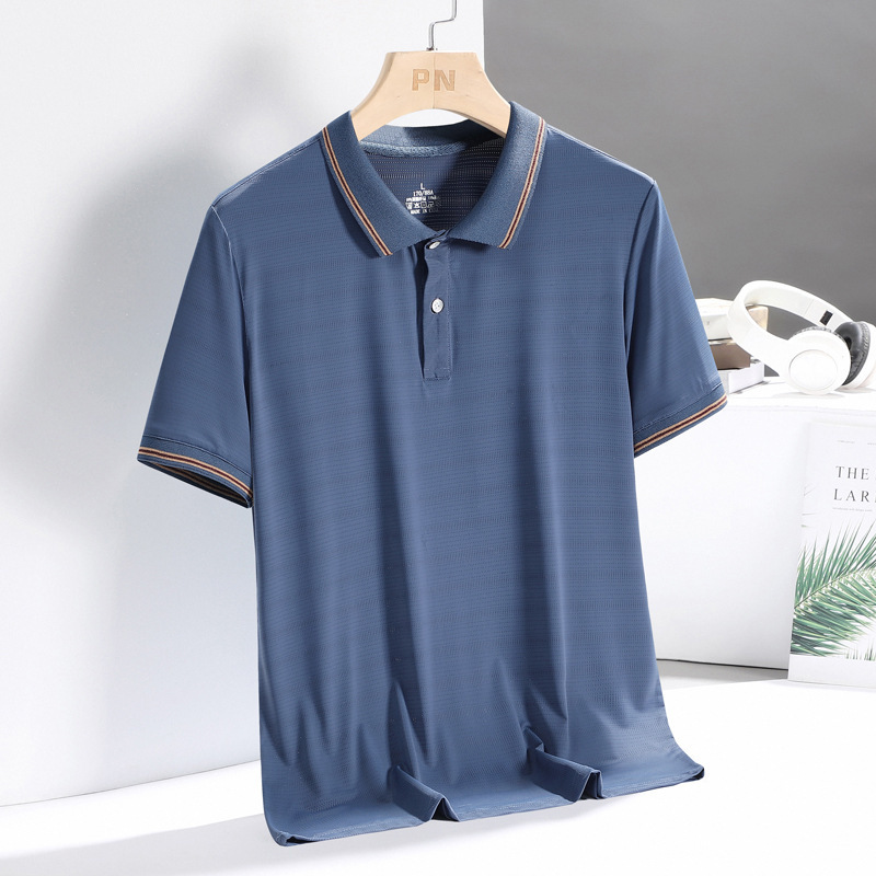 Summer middle-aged and elderly men's lapel ice silk T-shirt, loose, quick-drying mature men's clothing, dad's summer short-sleeved POLO shirt, men details Picture