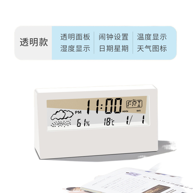 Wholesale of 2023 new transparent smart electronic alarm clock for students, with temperature, weather, children and girls Item Picture