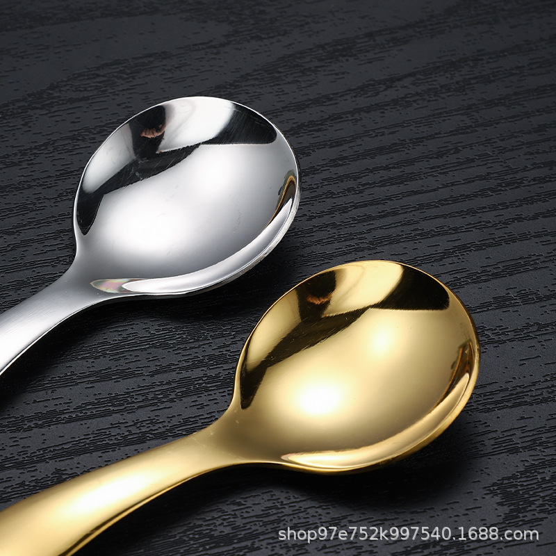 创意304不锈钢勺子短柄儿童勺叉宝宝吃饭训练喝汤网红雪糕小圆勺详情图4