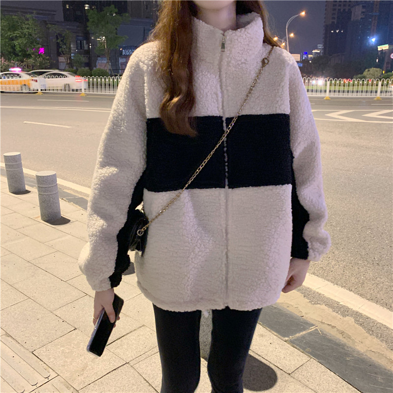 设计感小众加绒加厚羊羔毛爆款卫衣女秋冬宽松外套ins潮