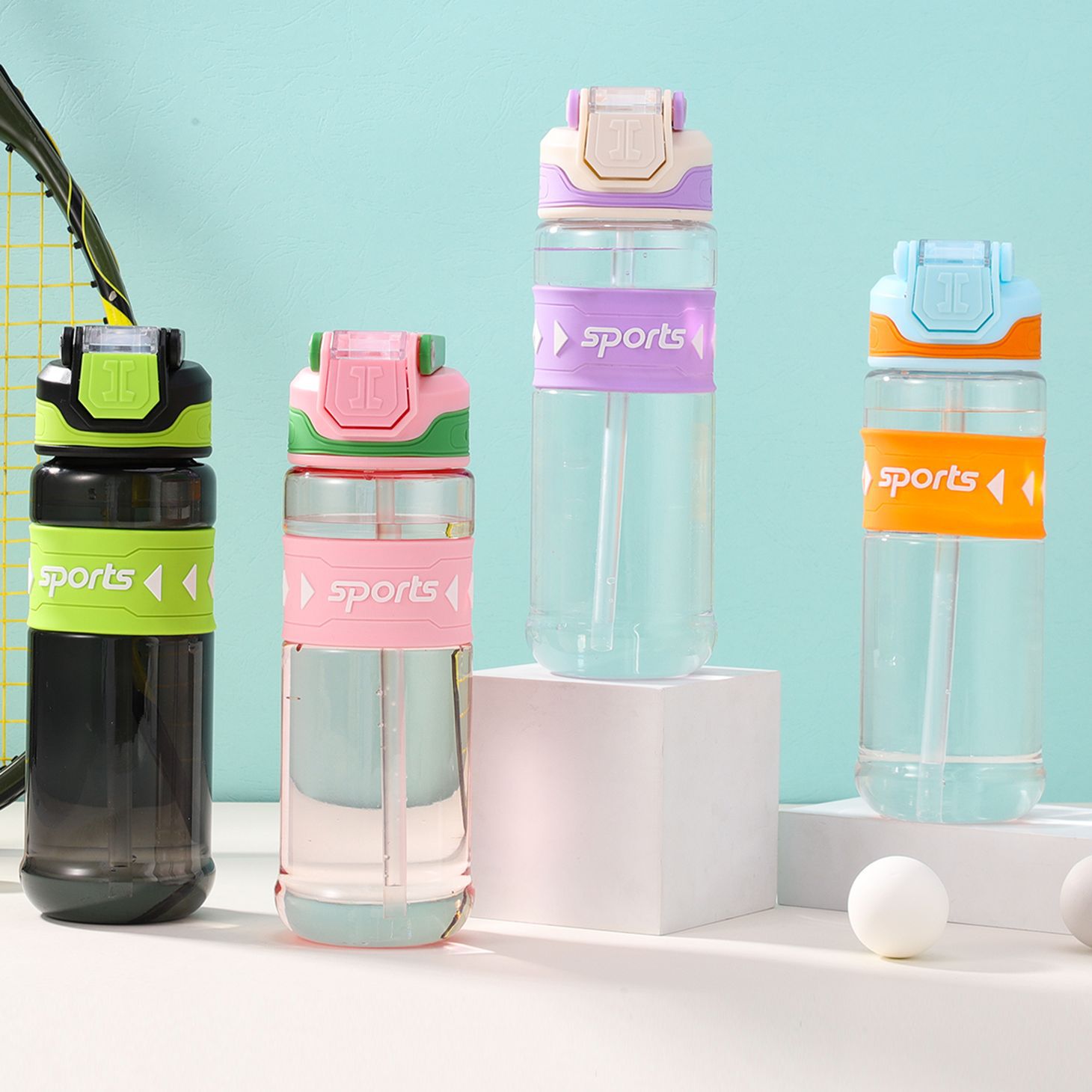 带提手弹跳盖塑料杯大容量加厚抗摔直饮杯简约便捷户外运动水杯