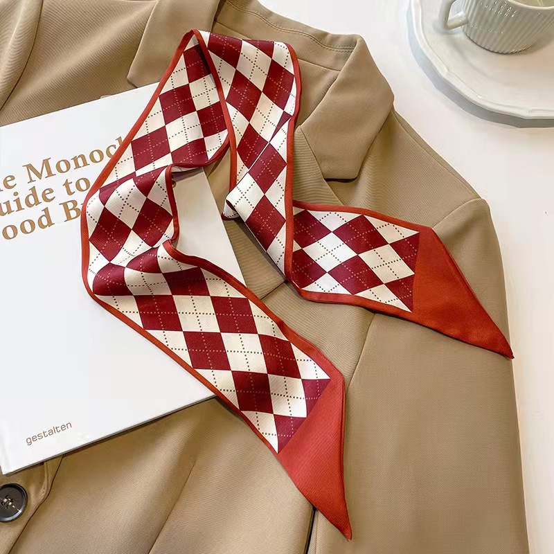 Red Sharp Corner Double Satin Small Long Headband Silk Scarf Women's Scarf Streamers Decorate Suit Scarf All Match Specification drawing