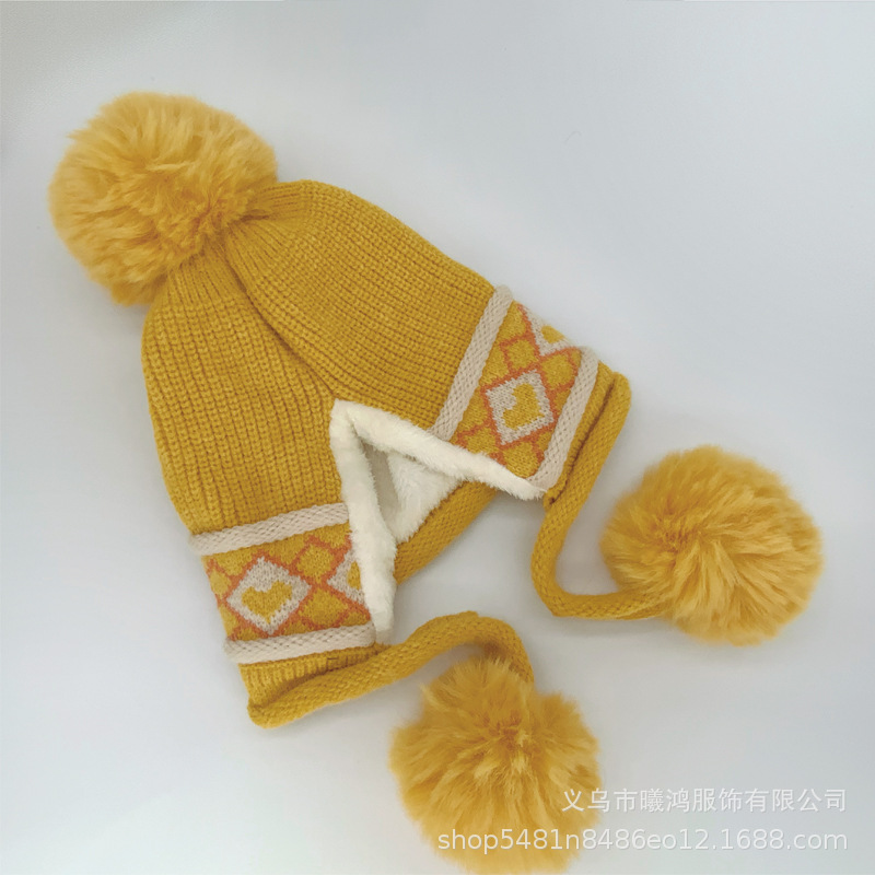 Autumn And Winter New Warm Knit Hat Women With Bib Hairball Cycling Windproof Korean Jacquard Striped Woolen Hat In Stock Application Scenario