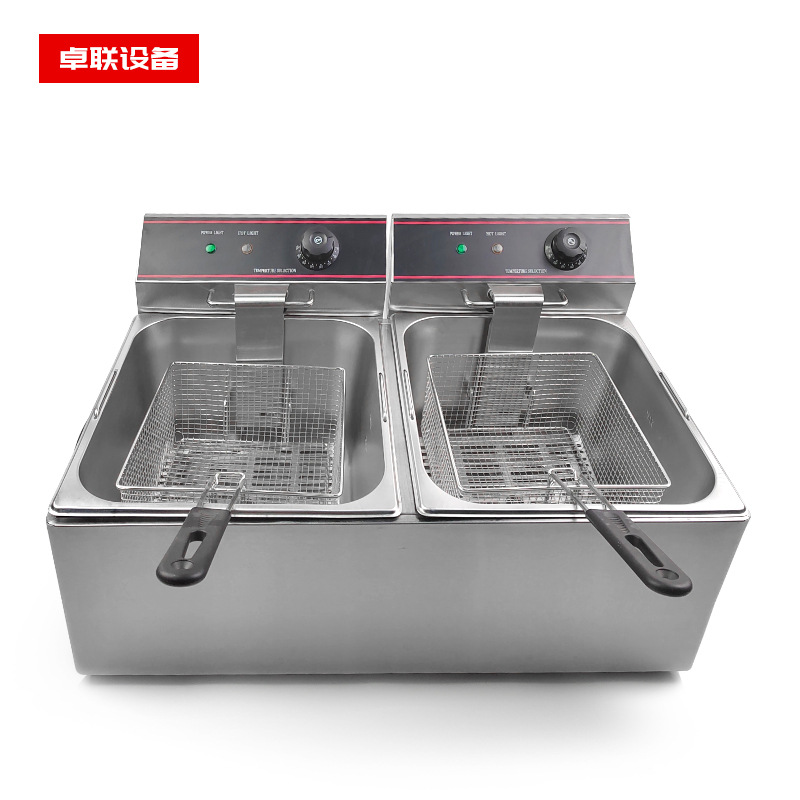 8L-2 double-cylinder countertop electric fryer, high-power deep fryer for hamburger and chicken shops, double-sieve commercial electric fryer wholesale