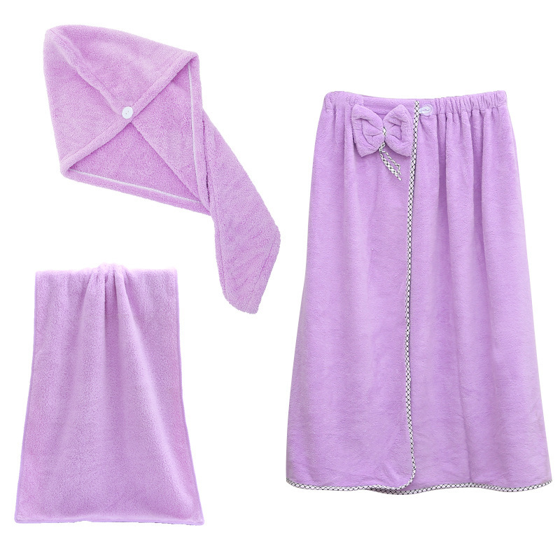 【LOVELY HOME】【 Hold Jia 】 Female bath three-piece set soft suction bath skirt dry hair hat to send friends gift towel Item Picture