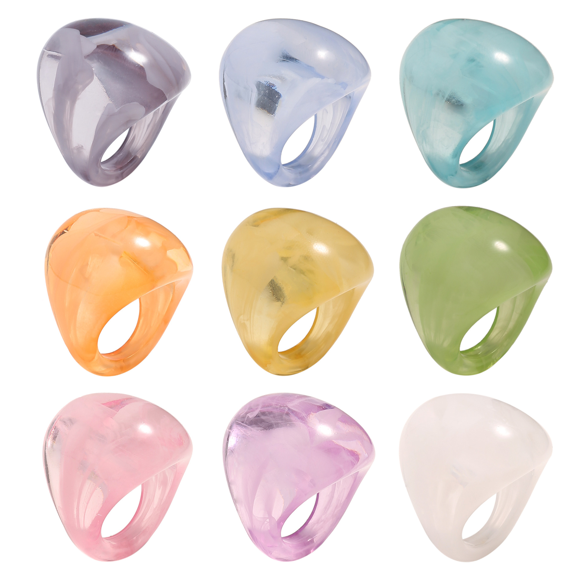 Irregular and unique imitation jade resin finger ring for men and women, simple and niche colorful transparent adult ring ring