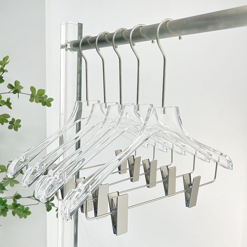 儿童男女装衣架套装亚克力透明一体塑料水晶衣撑挂裤夹