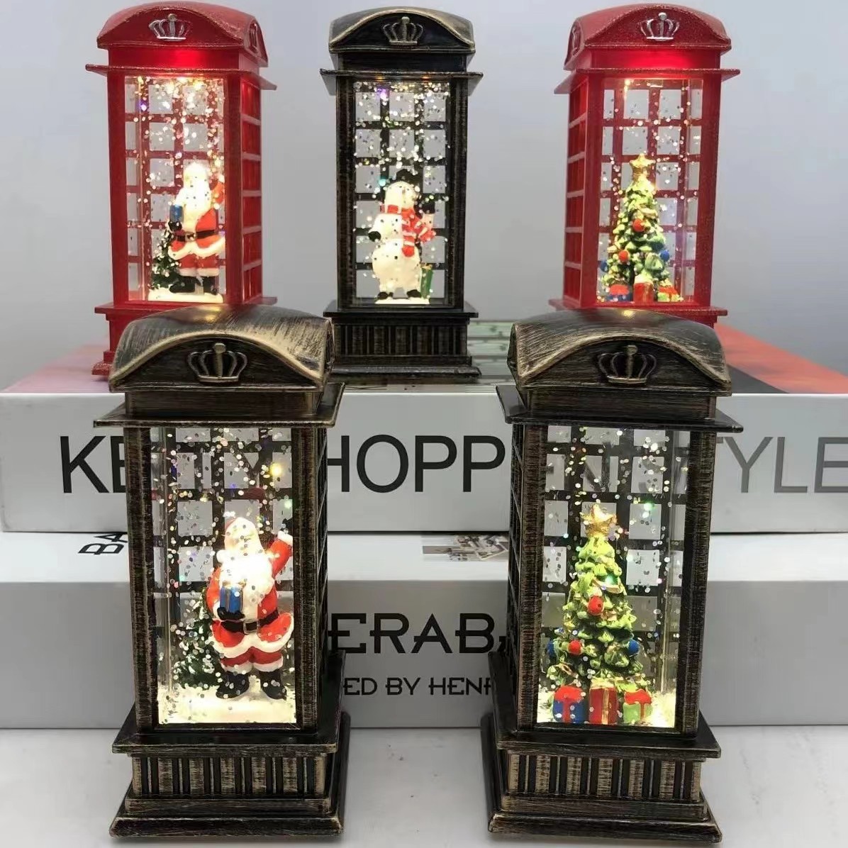 Christmas New Waterflood Telephone Booth Small Wind Light Led Electronic Luminescent Desktop Decoration Christmas Night Light Decoration