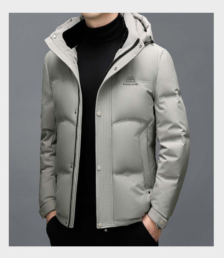 The new hooded down jacket for men in winter is warm and thick. The white duck down casual business jacket for middle-aged dads is trendy pic 21