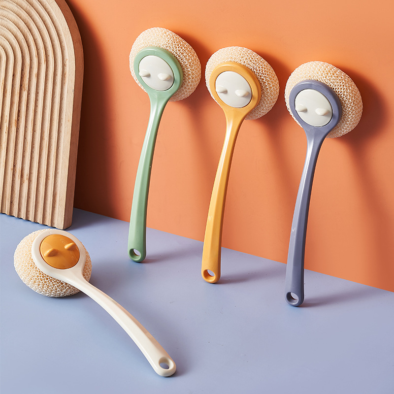 Household plastic-handled pot washing brush, long-handled multi-functional hanging dish brush, kitchen cleaning brush, dishwashing brush magic tool full image