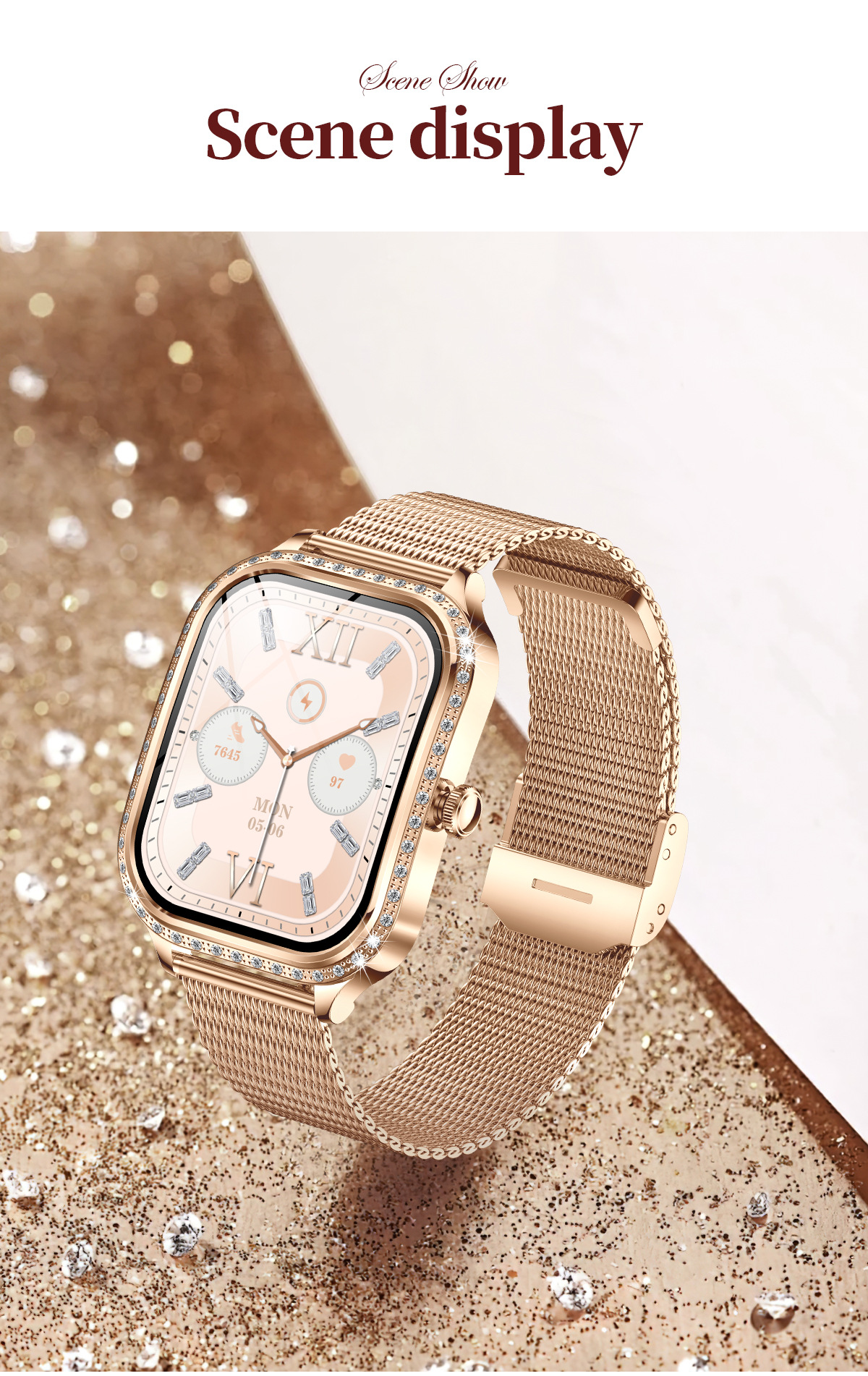 1.75寸曲面屏镶钻心率血氧睡眠计步IP68防水女性蓝牙通话智能手表详情19