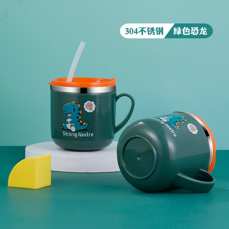 New 304 stainless steel children's water cup with lid and handle Children's milk cup with graduated drinking cup 9325 Application Scenario