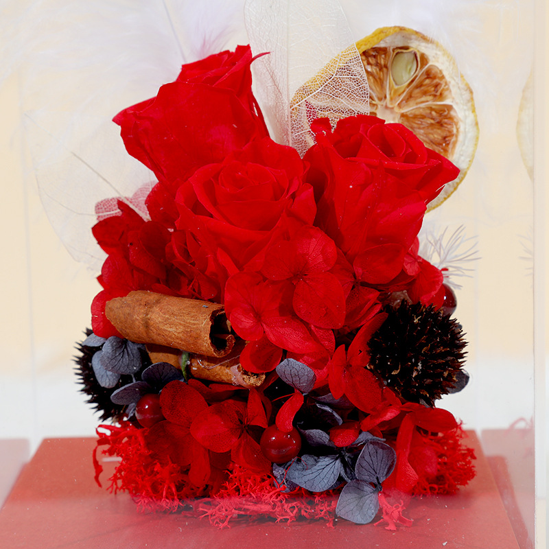 Eternal rose glass cover decoration feather hydrangea gift box decoration mother Valentine's Day gift wholesale Specification drawing