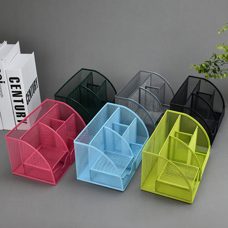 Metal wire mesh pen holder with seven bars