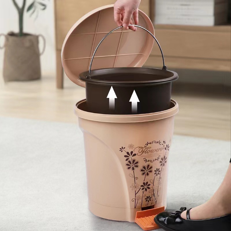 G20 Small country plastic manufacturer wholesale Spring Words series foot pedal hygiene Bucket Large 2090 creative foot pedal trash can details Picture