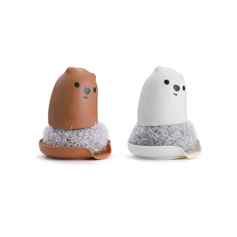 Bear Handle Acrylic Wire Pot And Dish Cleaning Ball With Base Cooktop Cleaning Brush Replaceable Steel Ball Item Picture