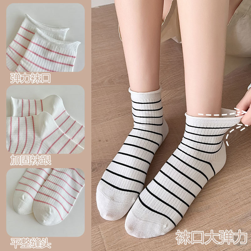 Sock street stall, one-piece consignment, women's spring and summer thin boneless short socks, women's sweat-absorbing casual striped cotton short socks, women's sock wholesale, one-piece consignment Specification image