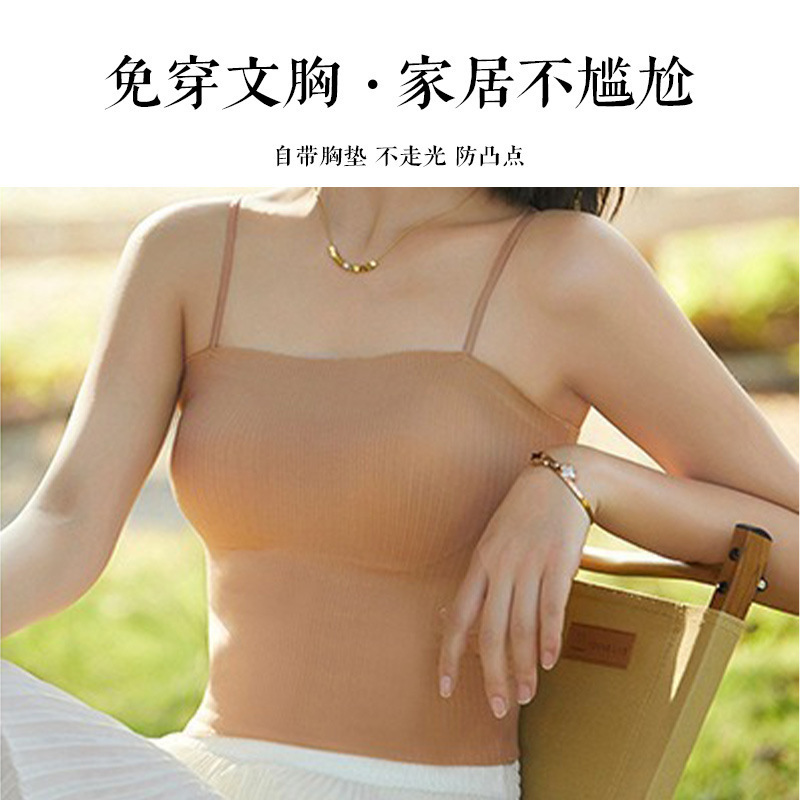 New seamless off-the-shoulder, backless, innerwear and outerwear, with built-in chest pads, strapless, threaded, versatile, double shoulder straps, halter top for women details Picture