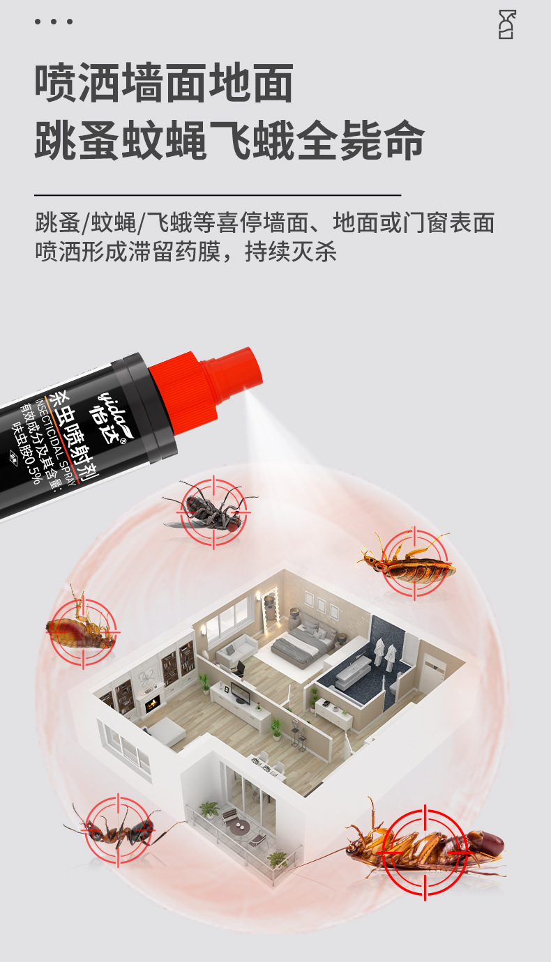 怡达杀虫喷剂180ml喷雾剂无味家用灭杀苍蝇蟑螂蚂蚁臭虫呋虫胺详情8