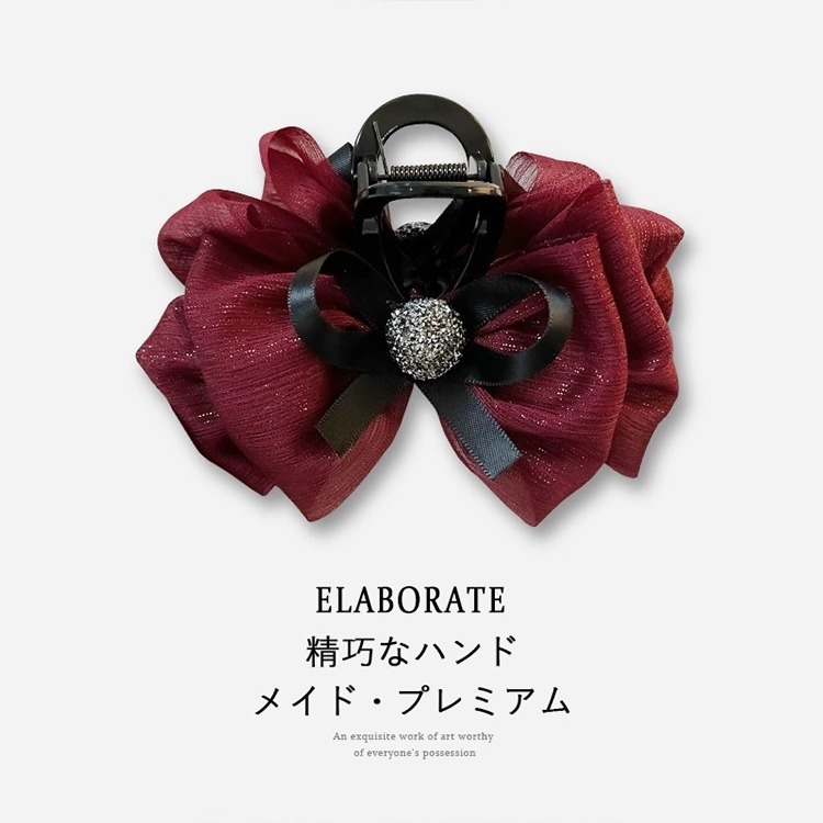 Red New Year Hair Accessories Net Gauze Bubble Bow Clip Korean Elegant Hair Clip Shark Clip Advanced Sense Item Picture