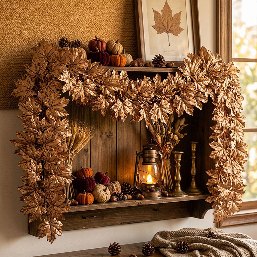 Artificial maple leaf rattan cross-border autumn outdoor decoration arrangement Artificial maple leaf autumn wreath Artificial maple leaf rattan pic 17