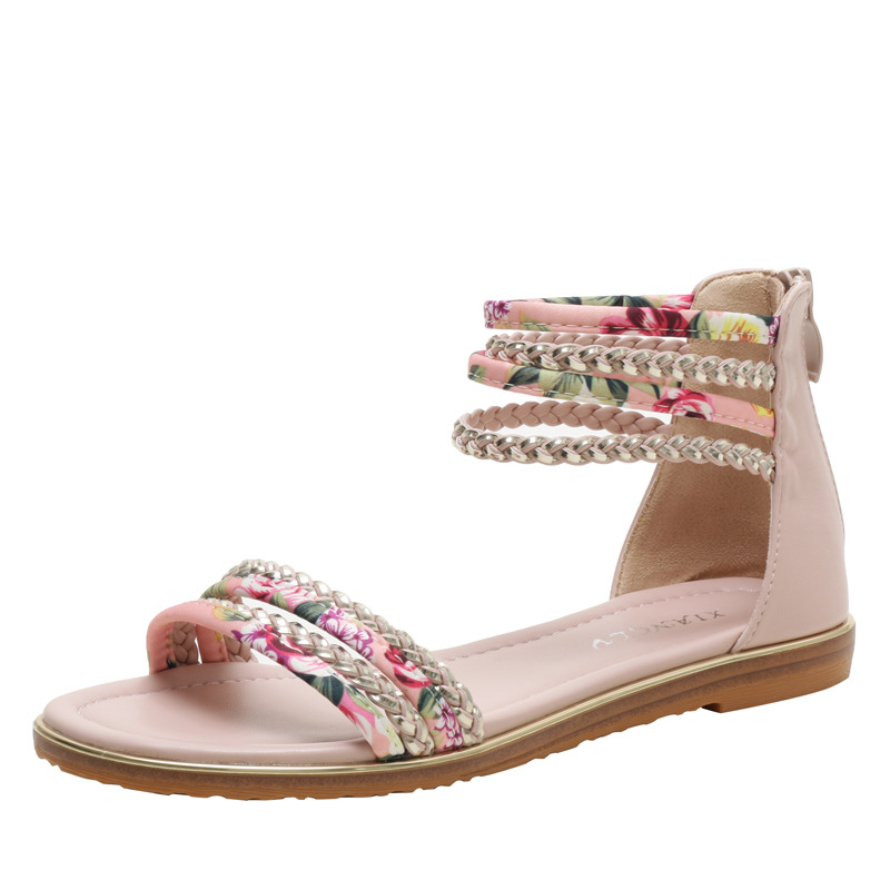 Foreign Trade Flat Roman Shoes 2023 New Women's Fashion Leisure Sandals Holiday Tour Flower Cloth Beach 914-5 details Picture