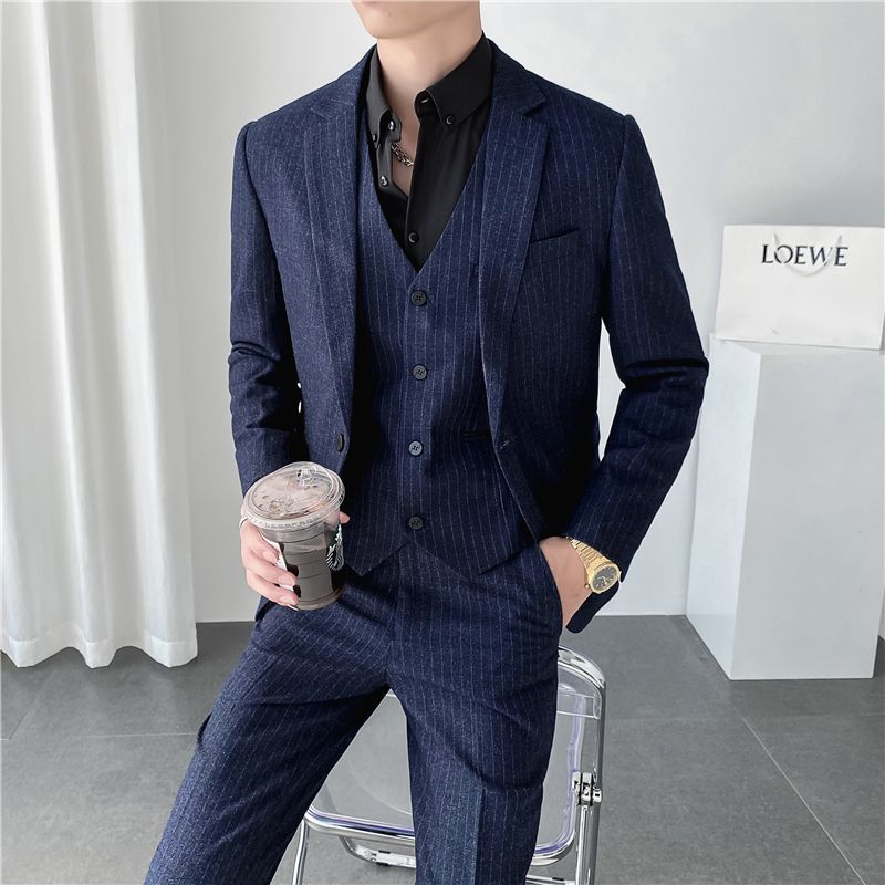 ins light-mature Korean style slim-fit men's casual striped suit three-piece set Application Scenario