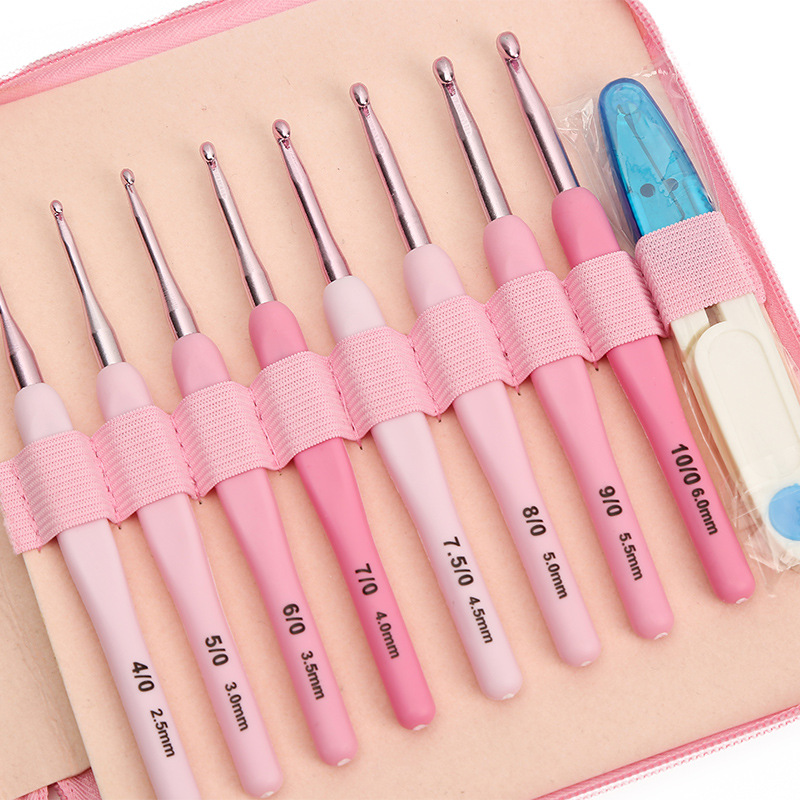 New pink soft handle crochet set home hand diy knitting tools single-head non-slip sweater crochet set details Picture