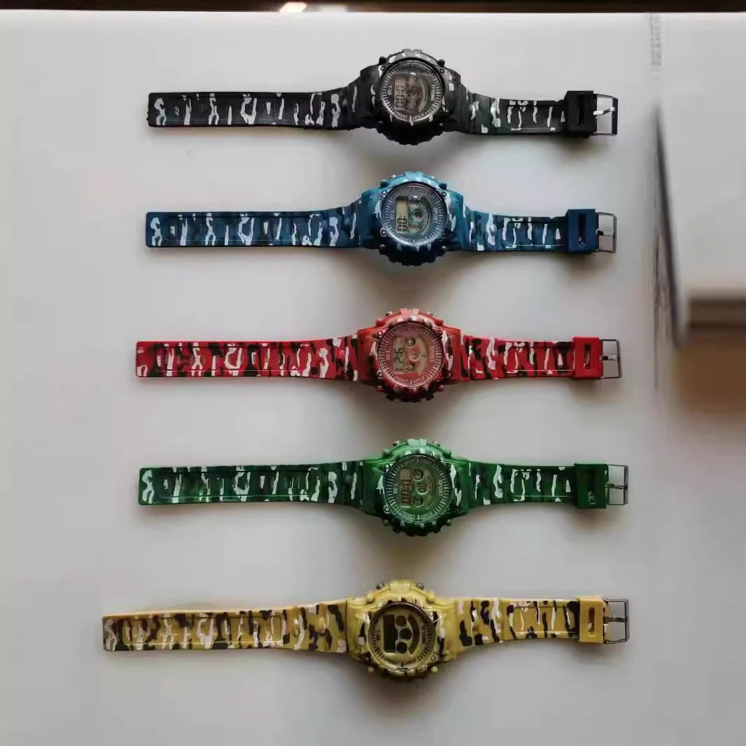 Cross-border best-selling children's sports watches, non-waterproof watches with black color rings and colored gemstone electronic watches, are selling well on Amazon details Picture