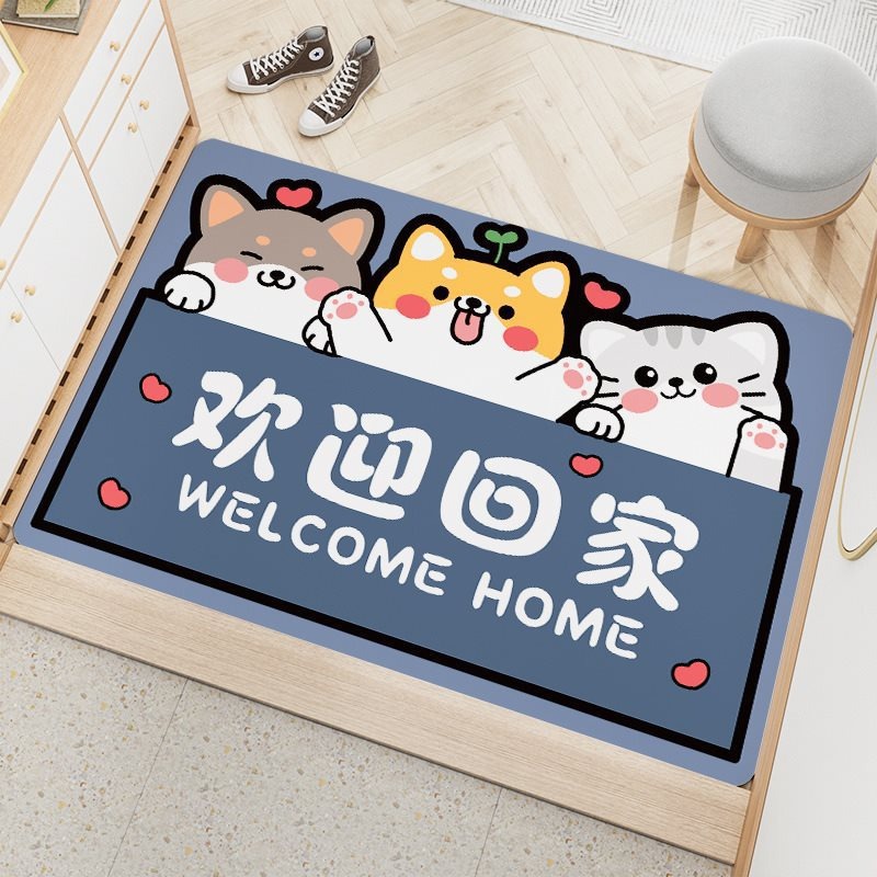 卡通水晶绒入户门防滑地毯家用浴室门口吸水脚垫耐脏易打理门垫