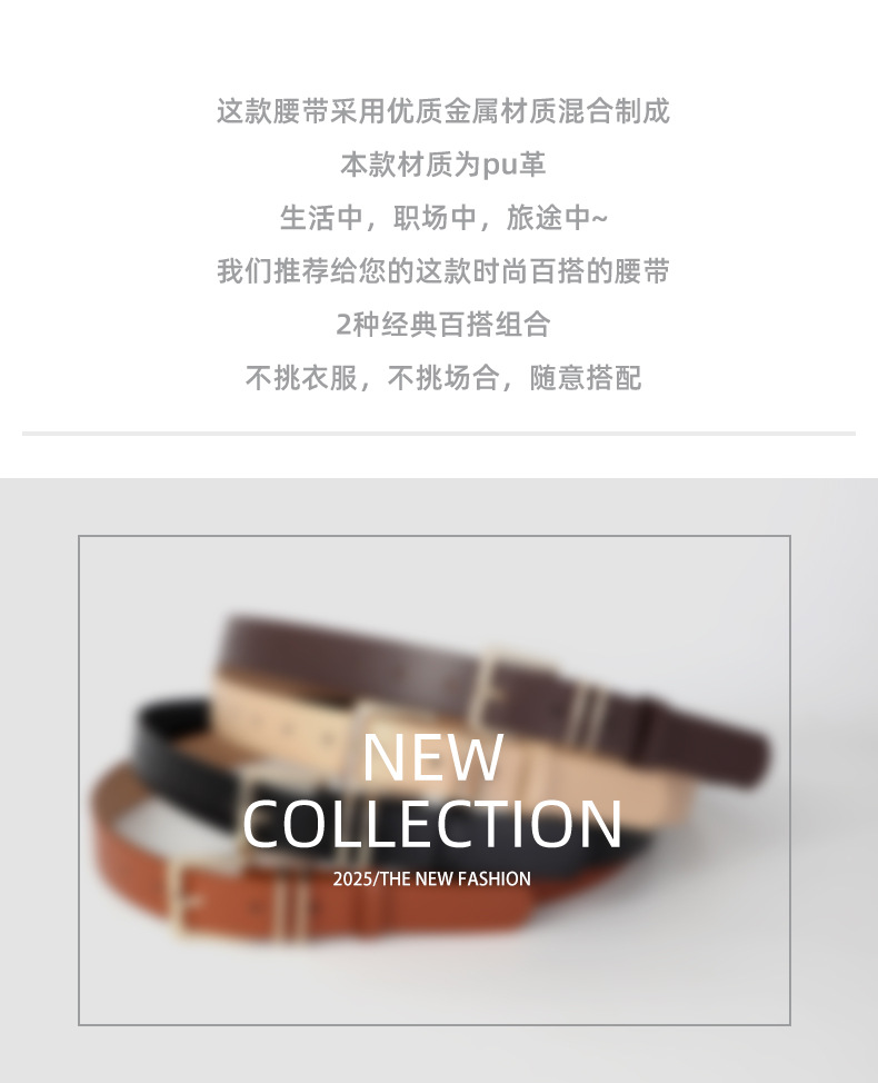 亚马逊跨境简约女士腰带装饰牛仔裤裙子高级感金色针扣双圈皮带女详情4