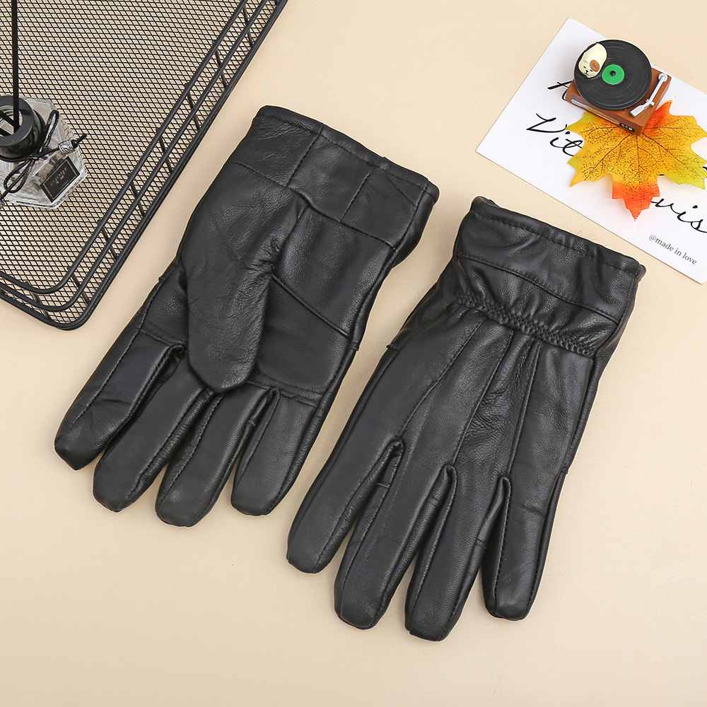 Wholesale of cross-border genuine dog hair thickened leather gloves, fashionable black cold-proof and warm leather gloves, and cycling gloves details Picture