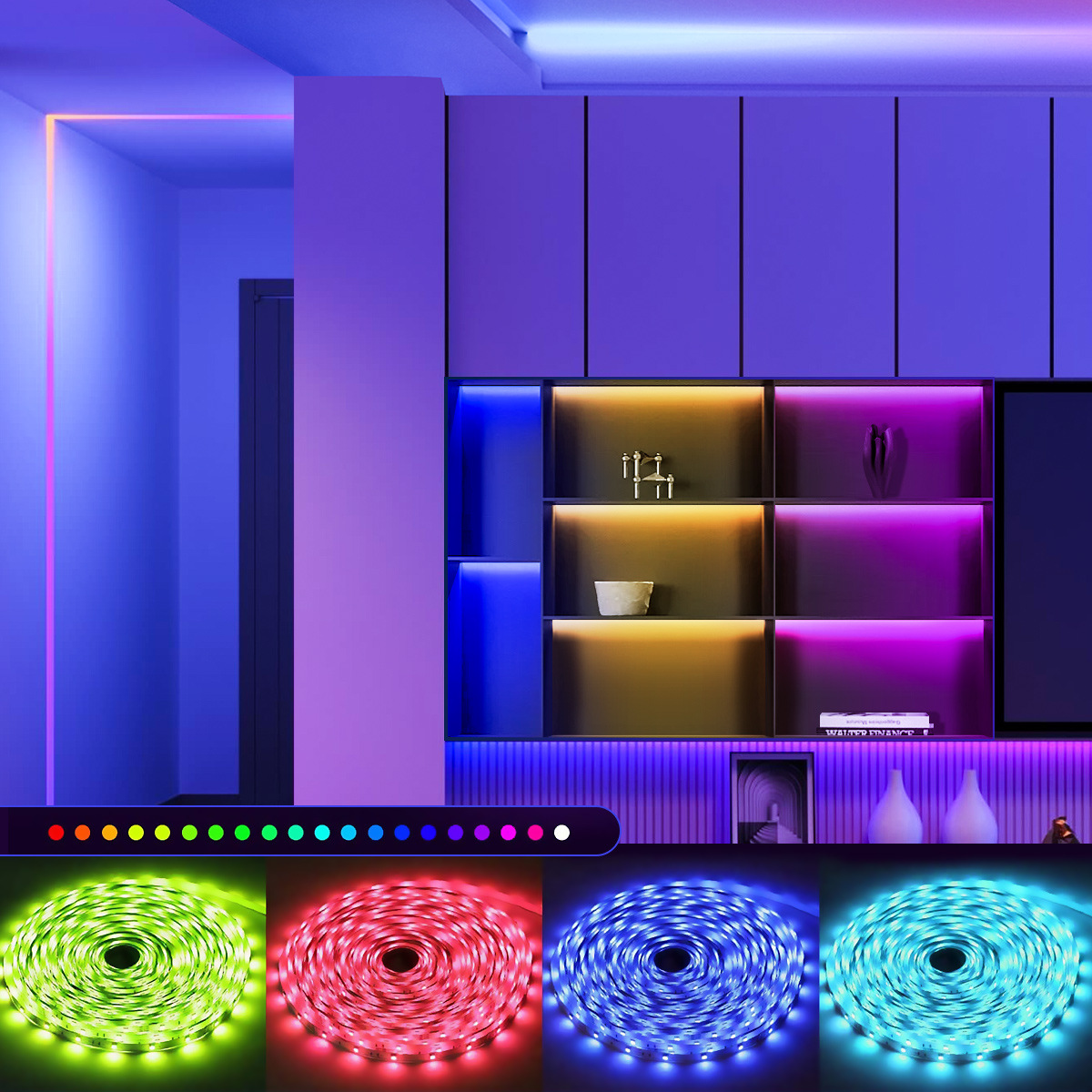 An rgb self-adhesive low-voltage 5v smart LED light strip set for e-sports atmosphere USB light strips that change color along with the music Application Scenario