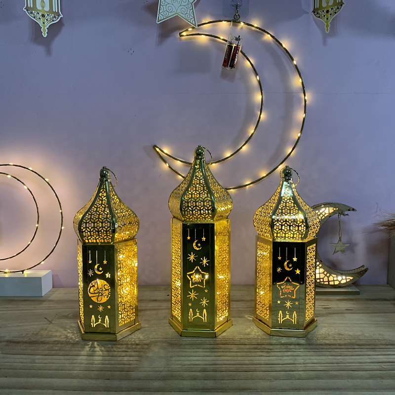 电镀穆斯林节日铁艺风灯led星星灯eid Ramadan灯笼装饰摆件详情图2