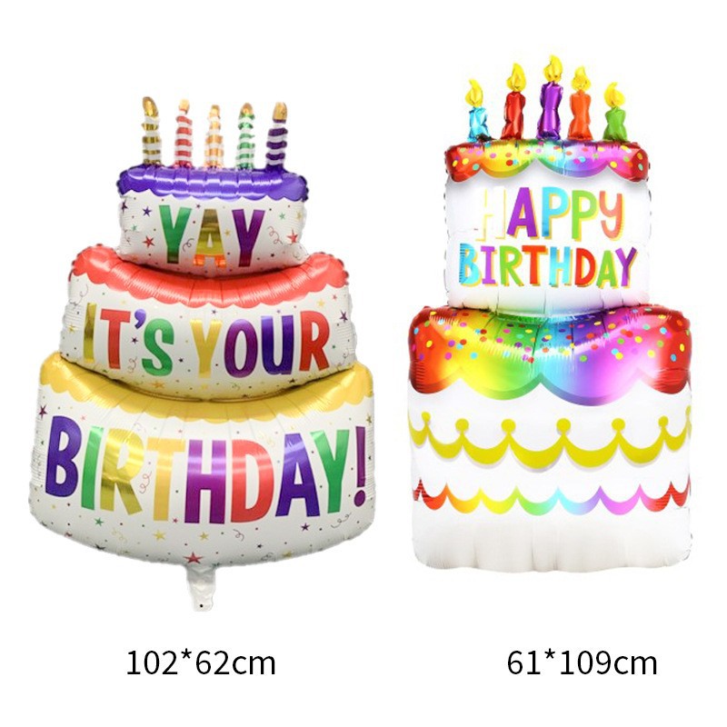 Large Colorful Birthday Cake Aluminum Film Balloon Double Candle Cake Shape Children's Birthday Party Decoration Balloon details Picture