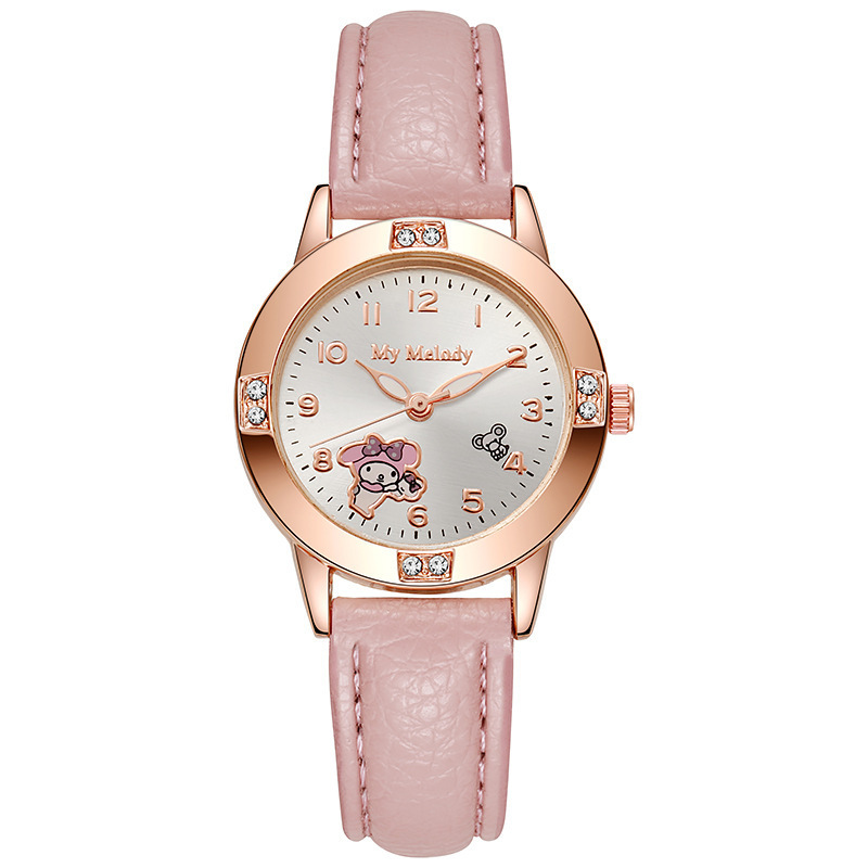 Rose gold diamond-encrusted leather strap watch for middle school girls, Sanrio quartz watch, cross-border wholesale supply, elegant Application Scenario